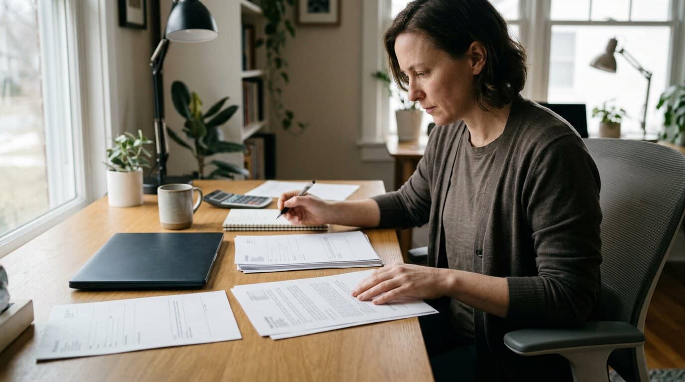 Driver reviewing a car insurance policy after an accident